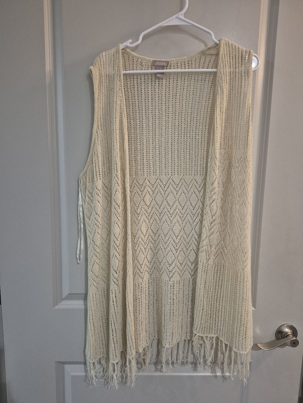 Chico's Cream Open Knit Fringe Vest